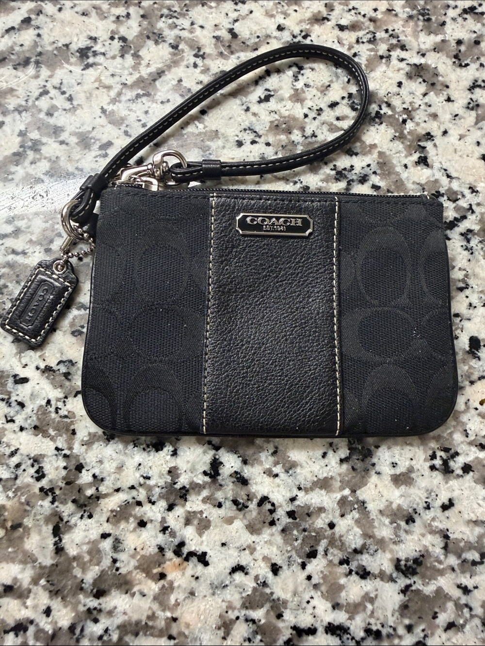 Coach Black Signature Wristlet Clutch with Leather Panel